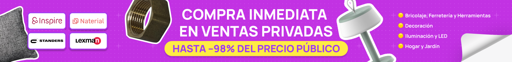 Bricolaje, Decoración e Iluminación en ventas privadas