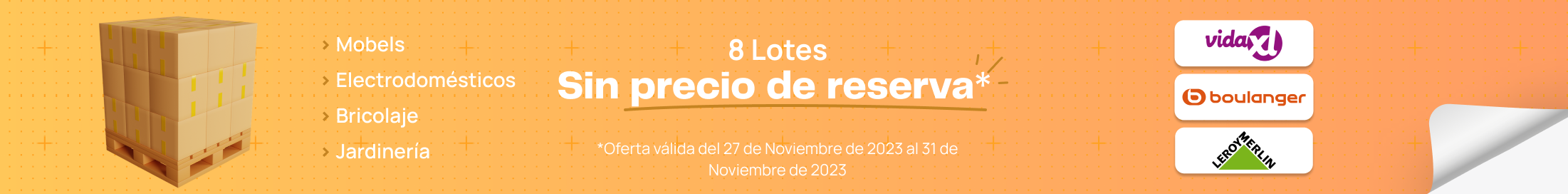 NO RESERVE PRICE operation on the auction of lots and pallets of destocked household appliances, furniture and do-it-yourself items